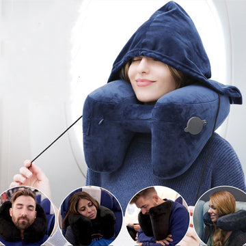 Inflatable Travel Pillow with Hood