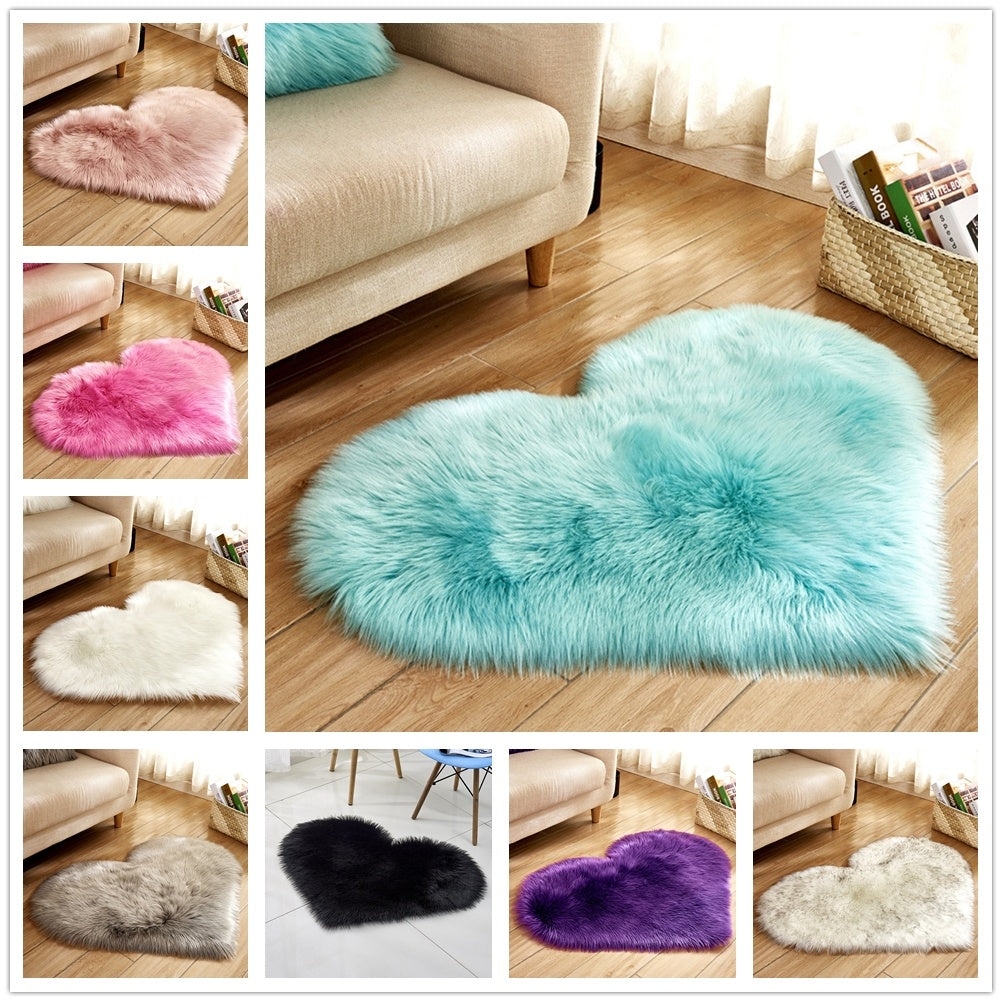 Plush Heart Shaped Carpet Non-Slip Mat Fluffy Rug Floor Mat Blanket