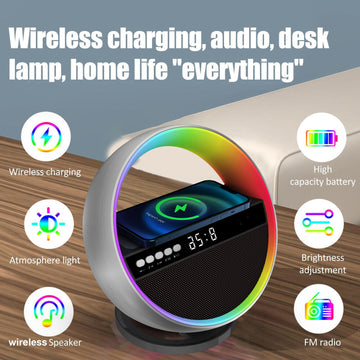 New Multifunctional RGB Night Light with Wireless Charger, Bluetooth-compatible Speaker Large GEN and Ambient Light