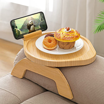 Portable Folding Bamboo Sofa Tray with Phone Holder